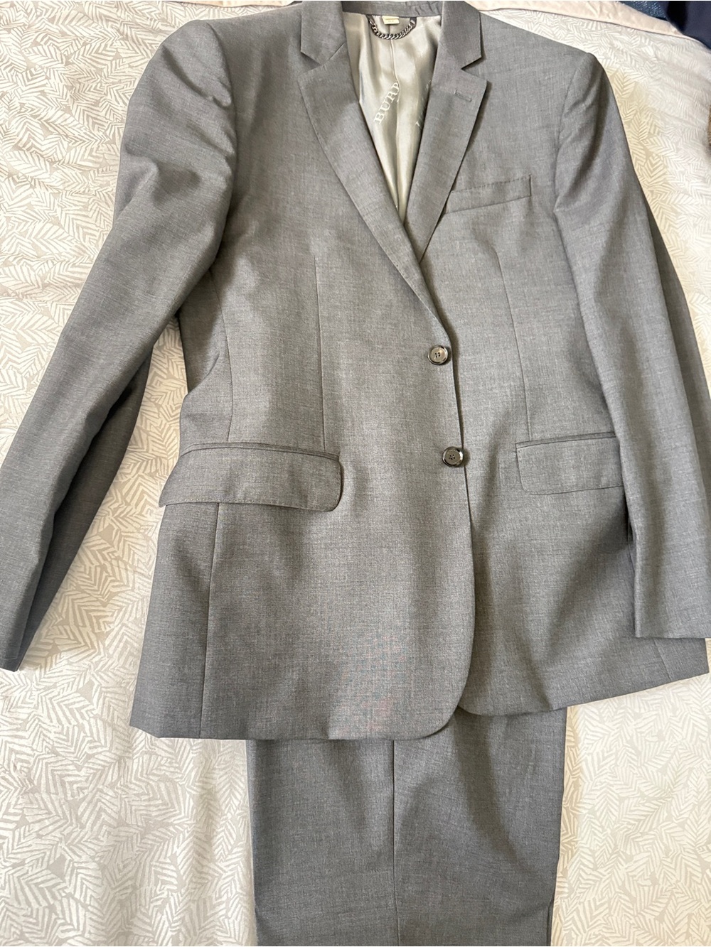 Burberry Gray Men's Two-Button Suit Jacket and Trousers